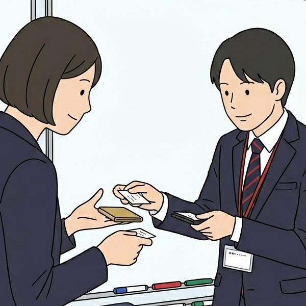 名刺交換している画像